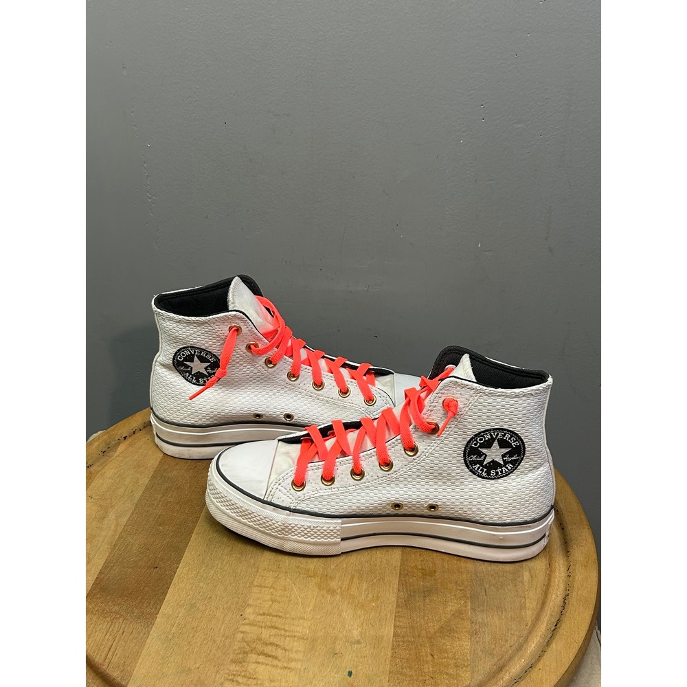Converse Sneakers Women 9 White Neon Orange Chuck Taylor All Star‎ Lift Retro